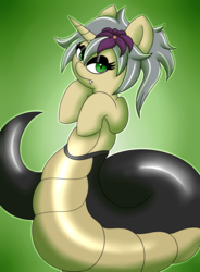 Size: 2800x3800 | Tagged: safe, artist:paulpeopless, oc, oc only, oc:mercury shine, lamia, original species, snake pony, flower, flower in hair, high res, lamiafied, slit pupils, solo, species swap