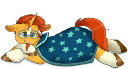 Size: 1387x756 | Tagged: safe, artist:69beas, sunburst, pony, unicorn, g4, bedroom eyes, clothes, coat markings, cute, digital art, glasses, male, simple background, smiling, socks (coat markings), solo, transparent background, unshorn fetlocks