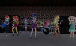 Size: 5120x3072 | Tagged: safe, artist:n3onh100, applejack, fluttershy, pinkie pie, rainbow dash, rarity, sci-twi, sunset shimmer, twilight sparkle, equestria girls, g4, my little pony equestria girls: better together, bass guitar, converse, drums, geode of empathy, geode of fauna, geode of shielding, geode of super speed, geode of super strength, guitar, keyboard, magical geodes, microphone, musical instrument, pendulum, shoes, sneakers, speaker, tambourine, the rainbooms
