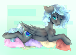 Size: 1771x1273 | Tagged: safe, artist:floofyhoof, oc, oc only, oc:floral rift, pony, female, mare, pillow, solo