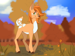 Size: 3600x2700 | Tagged: safe, artist:girlboyburger, oc, oc only, oc:star blaze, deer, pony, autumn, colored, doe, female, high res, october, simple background, solo