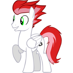Size: 1500x1500 | Tagged: safe, artist:yaop, oc, oc only, oc:swift apex, pegasus, pony, 2019 community collab, derpibooru community collaboration, green eyes, grin, male, pegasus oc, raised hoof, red mane, red tail, simple background, smiling, solo, stallion, tail, transparent background, vector