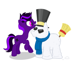 Size: 1100x1000 | Tagged: safe, artist:kiodima, oc, oc only, oc:kioshka, pony, hat, simple background, snow, snowman, solo, transparent background