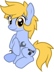 Size: 721x953 | Tagged: safe, artist:lightningbolt, derpibooru exclusive, oc, oc only, oc:essa bolt, earth pony, pony, 2019 community collab, derpibooru community collaboration, g4, .svg available, female, hoof hold, looking at you, mare, show accurate, simple background, sitting, smiling, solo, svg, transparent background, vector, wrench