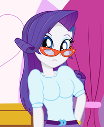 Size: 2300x2800 | Tagged: safe, artist:tabrony23, rarity, equestria girls, g4, breasts, cute, female, glasses, glasses rarity, hand on hip, high res, looking at you, raribetes, rarity's glasses, show accurate, solo