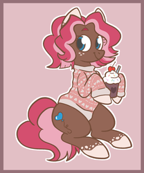 Size: 750x900 | Tagged: safe, artist:lemon-deadly, artist:pink-pone, oc, oc only, oc:ginger, earth pony, pony, clothes, female, mare, milkshake, solo, sweater
