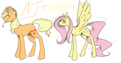 Size: 3380x1774 | Tagged: safe, artist:heeeeresizzy, applejack, fluttershy, earth pony, pegasus, pony, g4, cutie mark, duo, ear fluff, female, mare, simple background, spread wings, straw in mouth, white background, wings