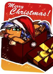 Size: 7070x10000 | Tagged: safe, artist:renpony, oc, oc only, oc:naarkessex, pegasus, pony, absurd resolution, christmas, hat, holiday, merry christmas, present, santa hat, tongue out, ych result