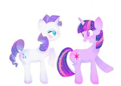 Size: 2039x1447 | Tagged: safe, artist:1drfl_world_end, rarity, twilight sparkle, pony, unicorn, g4, duo, female, mare, simple background, unicorn twilight, white background