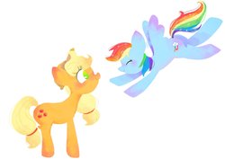 Size: 2039x1447 | Tagged: safe, artist:1drfl_world_end, applejack, rainbow dash, earth pony, pegasus, pony, g4, duo, female, mare, simple background, white background