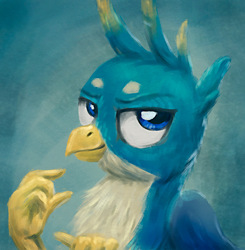 Size: 1028x1051 | Tagged: safe, artist:el-yeguero, gallus, griffon, g4, bust, looking at you, male, portrait, simple background, smiling, solo