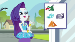 Size: 1280x720 | Tagged: safe, screencap, rarity, dragon, snail, equestria girls, equestria girls series, g4, text support, text support: rarity, bracelet, cute, emoji, geode of shielding, ice, jewelry, magical geodes, pyramid, raribetes