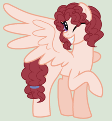Size: 752x810 | Tagged: safe, artist:mlpgalaxyblossom, oc, oc only, oc:chocolate diana cake, pegasus, pony, base used, female, mare, offspring, one eye closed, parent:cheese sandwich, parent:pinkie pie, parents:cheesepie, simple background, solo, wink