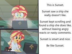 Size: 1656x1248 | Tagged: safe, editor:leonidus, screencap, sunset shimmer, equestria girls, g4, my little pony equestria girls: friendship games, be like bill, computer, female, gasp, meme, smiling, sunset the science gal, text