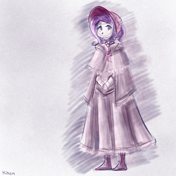 Size: 850x850 | Tagged: safe, artist:kprovido, fluttershy, human, g4, bloodborne, bonnet, clothes, crossover, dress, female, humanized, looking at you, solo, video game, video game crossover