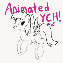 Size: 849x849 | Tagged: safe, artist:lannielona, pegasus, pony, advertisement, animated, caption, commission, floating, flying, gif, gif with captions, looking back, monochrome, silly, silly pony, sketch, solo, tongue out, your character here