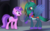 Size: 1408x864 | Tagged: safe, artist:razorbladetheunicron, amethyst star, sparkler, oc, oc:princess zenith, changepony, hybrid, lateverse, g4, alternate universe, base used, canterlot castle, colored wings, crown, cutie mark, duo, ear piercing, earring, gradient mane, gradient wings, jewelry, next generation, offspring, parent:pharynx, parent:princess luna, parents:lunarynx, piercing, regalia, sparkly mane