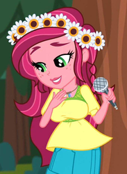 Size: 675x924 | Tagged: safe, edit, edited screencap, editor:mlp-gft, screencap, gloriosa daisy, equestria girls, g4, my little pony equestria girls: legend of everfree, big breasts, breast edit, breasts, busty gloriosa daisy, cropped, female, floral head wreath, flower, hand on chest, microphone, solo
