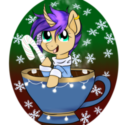 Size: 894x894 | Tagged: safe, artist:silversthreads, oc, oc only, oc:travelling light, pony, candy, candy cane, christmas, cup, cup of pony, food, holiday, male, solo, trap