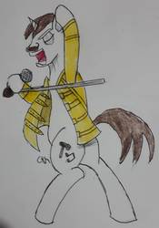 Size: 1105x1578 | Tagged: safe, artist:rapidsnap, pony, unicorn, freddie mercury, male, microphone, simple background, singing, solo, traditional art