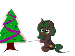 Size: 4600x3450 | Tagged: safe, artist:dumbwoofer, oc, oc only, oc:pine shine, pony, unicorn, christmas, christmas tree, cute, female, holiday, mare, simple background, solo, transparent background, tree