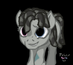 Size: 900x800 | Tagged: safe, artist:trefoiler, smarty pants, earth pony, pony, g4, black background, female, filly, flat colors, foal, heterochromia, living doll, ponified, simple background, solo
