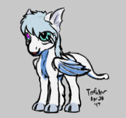 Size: 1390x1301 | Tagged: safe, artist:trefoiler, derpibooru exclusive, oc, oc only, oc:saifur cloudstrife, dracony, dragon, hybrid, pony, cloven hooves, colored sketch, female, gray background, heterochromia, horns, reptile tail, simple background, sketch, wingding eyes