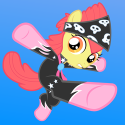 Size: 1000x1000 | Tagged: safe, artist:punchingshark, apple bloom, pony, g4, the show stoppers, blue background, clothes, female, show stopper outfits, simple background, solo, vector