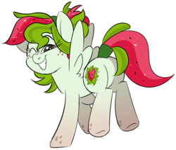 Size: 2968x2536 | Tagged: safe, artist:taaffeiite, derpibooru exclusive, oc, oc only, oc:watermelana, pegasus, pony, colored sketch, cutie mark, female, freckles, gradient hooves, grin, high res, mare, one eye closed, raised hoof, rear view, simple background, sketch, smiling, solo, transparent background, wink