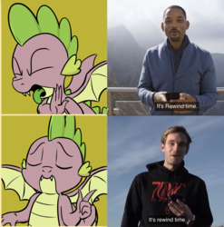 Size: 1583x1600 | Tagged: safe, artist:pony-berserker edits, edit, spike, g4, barely pony related, drake, hotline bling, meme, pewdiepie, will smith, youtube, youtube rewind