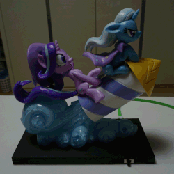 Size: 800x800 | Tagged: safe, artist:sheeppony, starlight glimmer, trixie, pony, unicorn, g4, official, animated, customized toy, gif, irl, merchandise, photo, rocket, stop motion, toy, trixie's rocket