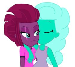 Size: 1220x1080 | Tagged: safe, artist:徐詩珮, fizzlepop berrytwist, glitter drops, tempest shadow, equestria girls, g4, equestria girls-ified, female, kissing, lesbian, ship:glittershadow, shipping, simple background, transparent background