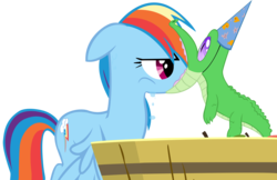 Size: 4471x2892 | Tagged: safe, artist:fallingcomets, gummy, rainbow dash, pony, g4, party of one, high res, nom, rainbow dash is not amused, simple background, transparent background, unamused, vector