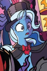 Size: 236x354 | Tagged: safe, artist:tonyfleecs, idw, trixie, pony, unicorn, g4, nightmare knights, spoiler:comic, spoiler:comicnightmareknights02, clothes, female, hat, mare, nani, robe, the great and powerful roxy, top hat
