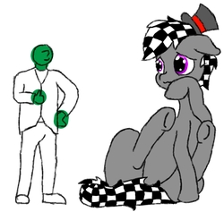 Size: 784x744 | Tagged: safe, artist:dummy, oc, oc:anon, oc:chessboard, rule 63, size difference, thumbs up