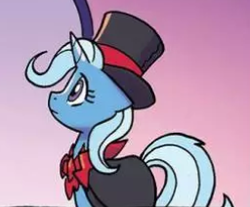 Size: 256x212 | Tagged: safe, idw, trixie, pony, unicorn, g4, nightmare knights, spoiler:comic, spoiler:comicnightmareknights03, clothes, female, hat, mare, robe, solo, the great and powerful roxy, top hat
