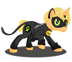 Size: 2366x2028 | Tagged: safe, artist:deannaphantom13, pony, unicorn, adrien agreste, baton, bell, cat eyes, chat noir, high res, horn, horn ring, male, miraculous ladybug, ponified, shadow, simple background, slit pupils, solo, stallion, transparent background