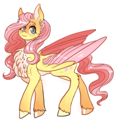 Size: 4267x4098 | Tagged: safe, artist:shroombanan, fluttershy, pegasus, pony, g4, absurd resolution, alternate hairstyle, body freckles, chest fluff, coat markings, dappled, female, fluffy, freckles, large wings, looking at you, mare, side view, simple background, smiling, solo, standing, transparent background, wings