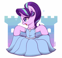 Size: 1304x1213 | Tagged: dead source, safe, artist:maren, starlight glimmer, unicorn, semi-anthro, g4, animated, arm hooves, beautiful, blinking, clothes, cute, dress, female, gif, glimmerbetes, mare, moe, open mouth, solo, weapons-grade cute