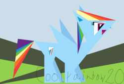 Size: 949x645 | Tagged: safe, artist:coolrainbow20, derpibooru exclusive, rainbow dash, pegasus, pony, g4, female, grass, mare, sky, solo