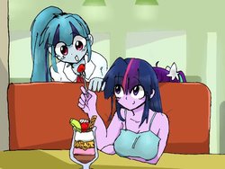 Size: 640x480 | Tagged: safe, artist:xp_r6, aria blaze, sonata dusk, twilight sparkle, equestria girls, g4, duo, eye clipping through hair, female, food, ice cream, strawberry