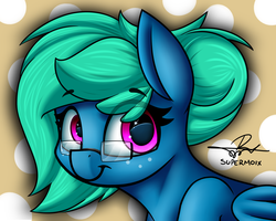 Size: 5000x4000 | Tagged: safe, artist:supermoix, oc, oc only, oc:moxie, pegasus, pony, abstract background, cute, female, glasses, mare, short hair, signature, simple background, solo
