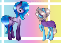 Size: 1100x768 | Tagged: safe, artist:chazmazda, oc, oc only, oc:charlie gallaxy-starr, alicorn, pegasus, pony, abstract background, blindfold, concave belly, cross-popping veins, heart, pictogram, raised hoof, shade, shipping