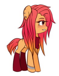 Size: 484x622 | Tagged: safe, artist:jinx--minx, oc, oc only, oc:autumn leaf (ice1517), earth pony, pony, bandana, blushing, bracelet, clothes, ear piercing, earring, eyeshadow, female, jewelry, lidded eyes, makeup, mare, piercing, simple background, socks, solo, thigh highs, transparent background