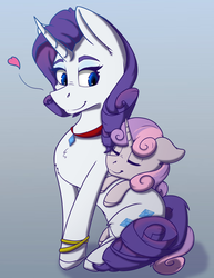 Size: 2975x3850 | Tagged: safe, artist:lula-moonarts, rarity, sweetie belle, pony, unicorn, g4, female, filly, high res, hug, mare, sibling love, siblings, sisterly love, sisters