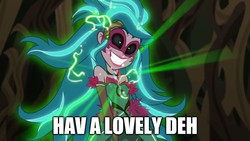 Size: 2000x1124 | Tagged: safe, edit, edited screencap, screencap, gaea everfree, gloriosa daisy, equestria girls, g4, my little pony equestria girls: legend of everfree, caption, female, geode of empathy, geode of fauna, geode of shielding, geode of super speed, geode of super strength, geode of telekinesis, home alone, home alone 2: lost in new york, image macro, magical geodes, meme, mr. hector, reference, smiling, solo, text, tim curry