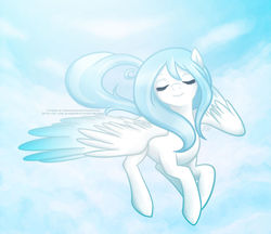 Size: 1024x883 | Tagged: safe, artist:yourmomsaname, oc, oc only, oc:sky high, pegasus, pony, cloud, colored wings, eyes closed, gradient wings, sky, solo