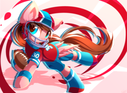 Size: 3240x2390 | Tagged: safe, artist:kaleido-art, oc, oc only, pegasus, pony, american football, clothes, commission, female, helmet, high res, mare, smiling, solo, sports, uniform