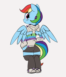 Size: 1263x1472 | Tagged: safe, artist:pabbley, rainbow dash, pegasus, pony, g4, bipedal, clothes, cute, dashabetes, female, hoodie, looking back, mare, rear view, simple background, solo