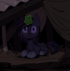 Size: 854x875 | Tagged: safe, artist:hioshiru, oc, oc:theo, pony, unicorn, fallout equestria, animated, cutie mark, fanfic, fanfic art, female, gif, glowing horn, hooves, horn, looking at you, lying down, magic, mare, prone, solo